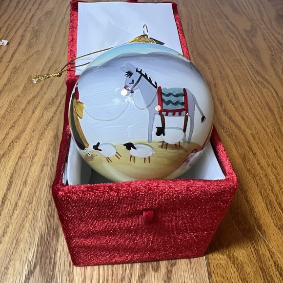 Pier 1 Other - Pier 1 Glass Ornament Tropical Nativity Camel Palm Trees 2018 Red Velvet Box